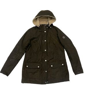 BARBOUR APSLEY WAX JACKET Women Size 8 Hooded Waxed Cotton Insulated